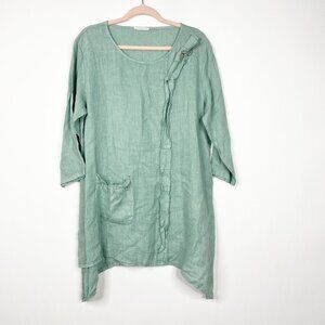 2/$30 Blanco de Ibiza by Isabel Tavares Linen Ruffle Tunic Top Seasalt #8785